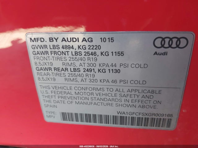 Продаж на аукціоні авто 2016 Audi Q3 2.0t Premium Plus, vin: WA1GFCFSXGR009165, номер лоту: 45226938