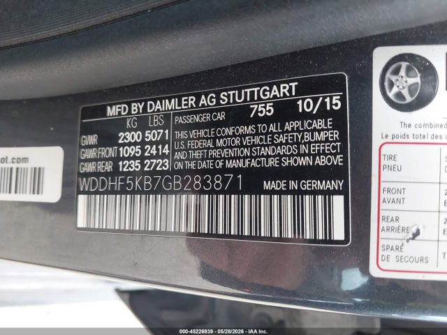 2016 Mercedes-benz E 350 მანქანა იყიდება აუქციონზე, vin: WDDHF5KB7GB283871, აუქციონის ნომერი: 45226939