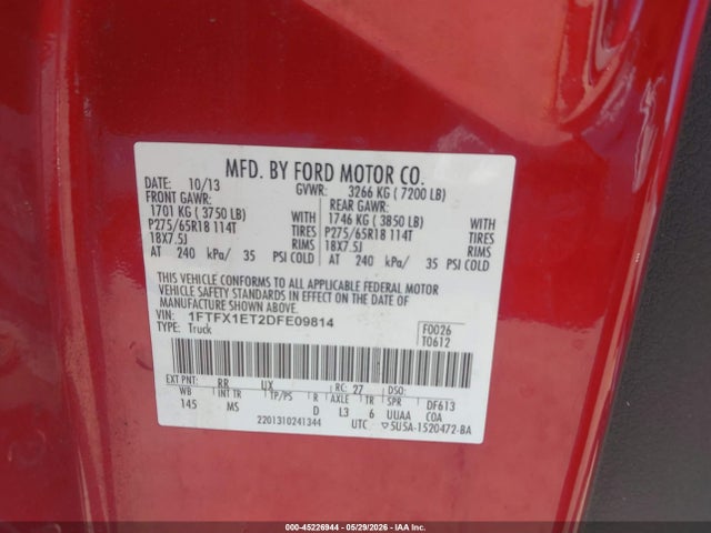 Aukcja sprzedaży 2013 Ford F-150 Xlt, vin: 1FTFX1ET2DFE09814, numer aukcji: 45226944