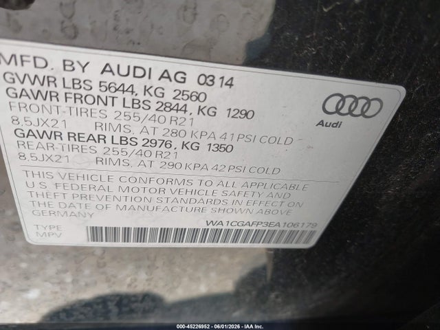 Aukcja sprzedaży 2014 Audi Sq5 3.0t Premium Plus, vin: WA1CGAFP3EA106179, numer aukcji: 45226952