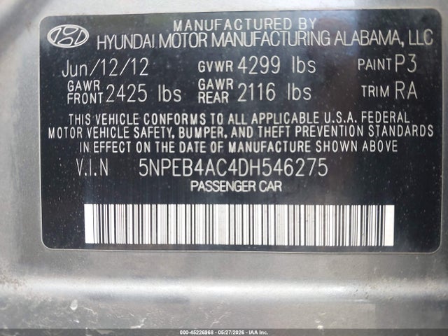Продажа на аукционе авто 2013 Hyundai Sonata Gls, vin: 5NPEB4AC4DH546275, номер лота: 45226968