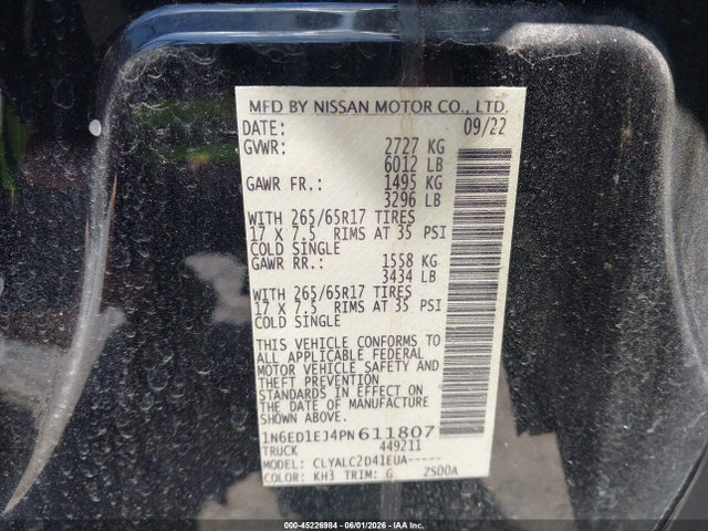 45226984 :رقم المزاد ، 1N6ED1EJ4PN611807 vin ، 2023 Nissan Frontier Sv 4x2 مزاد بيع