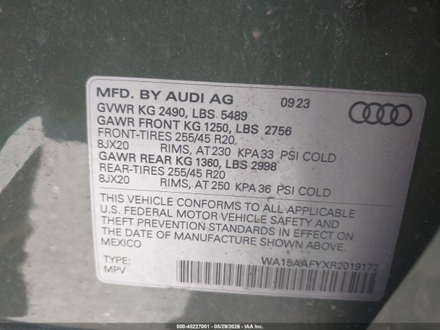 Продаж на аукціоні авто 2024 Audi Q5 Sportback Premium Plus 45 Tfsi S Line Quattro S Tronic, vin: WA15AAFYXR2019172, номер лоту: 45227001