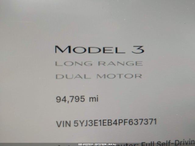 Aukcja sprzedaży 2023 Tesla Model 3 Long Range Dual Motor All-wheel Drive, vin: 5YJ3E1EB4PF637371, numer aukcji: 45227010
