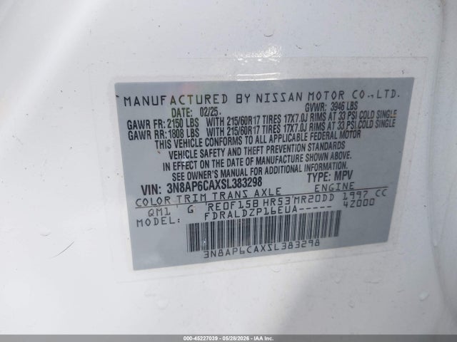 Aukcja sprzedaży 2025 Nissan Kicks Sv Fwd, vin: 3N8AP6CAXSL383298, numer aukcji: 45227039