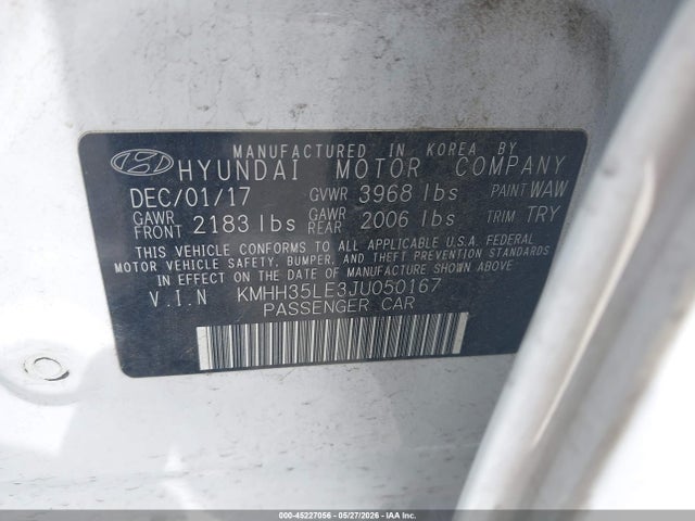 45227056 :رقم المزاد ، KMHH35LE3JU050167 vin ، 2018 Hyundai Elantra Gt مزاد بيع