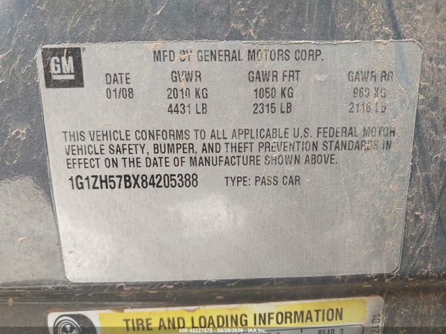 45227070 :رقم المزاد ، 1G1ZH57BX84205388 vin ، 2008 Chevrolet Malibu Lt مزاد بيع
