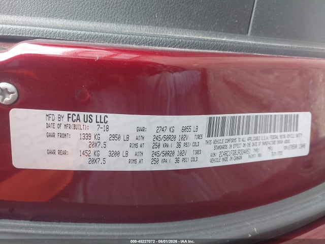 45227072 :رقم المزاد ، 2C4RC1FG8JR334051 vin ، 2018 Chrysler Pacifica Touring Plus مزاد بيع