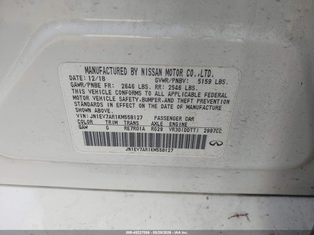 Продаж на аукціоні авто 2019 Infiniti Q50 3.0t Luxe, vin: JN1EV7AR1KM558127, номер лоту: 45227086