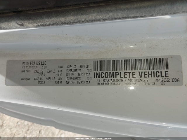 Aukcja sprzedaży 2018 Ram 3500 Chassis Tradesman/slt, vin: 3C7WRTAJ6JG376615, numer aukcji: 45227096