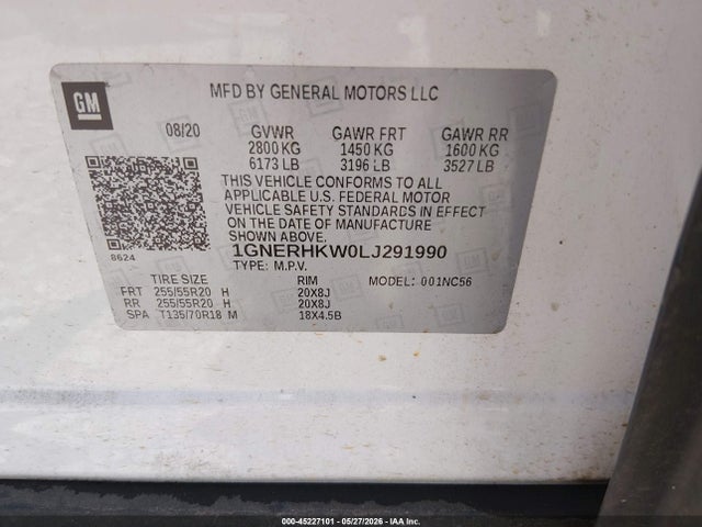 1GNERHKW0LJ291990 Chevrolet Traverse Fwd Lt Leather