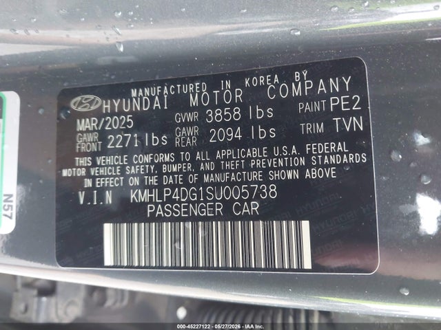 45227122 :رقم المزاد ، KMHLP4DG1SU005738 vin ، 2025 Hyundai Elantra Limited مزاد بيع