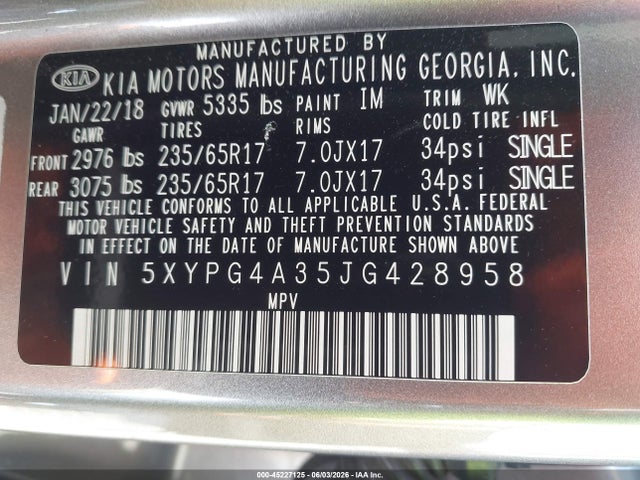 KIA Sorento 2.4l Lx 2018 5XYPG4A35JG428958 Image 9