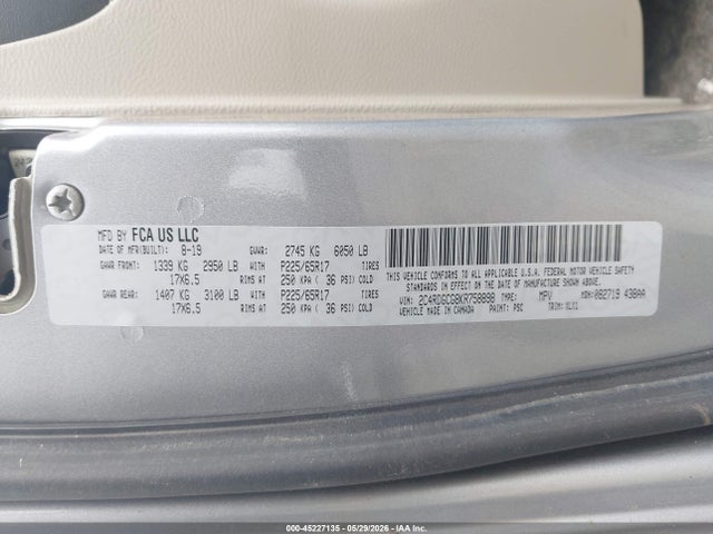 2019 Dodge Grand Caravan Sxt მანქანა იყიდება აუქციონზე, vin: 2C4RDGCG8KR758898, აუქციონის ნომერი: 45227135