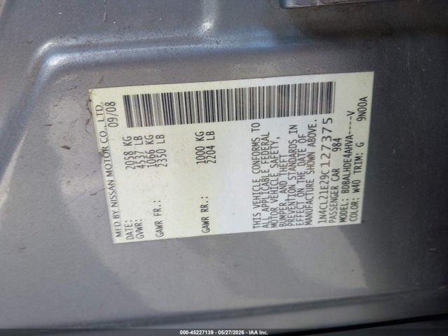 Aukcja sprzedaży 2009 Nissan Altima Hybrid, vin: 1N4CL21E29C127375, numer aukcji: 45227139