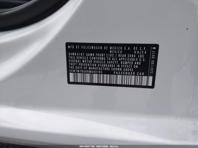 Продаж на аукціоні авто 2024 Volkswagen Jetta 1.5t Se, vin: 3VW7M7BU0RM099793, номер лоту: 45227156