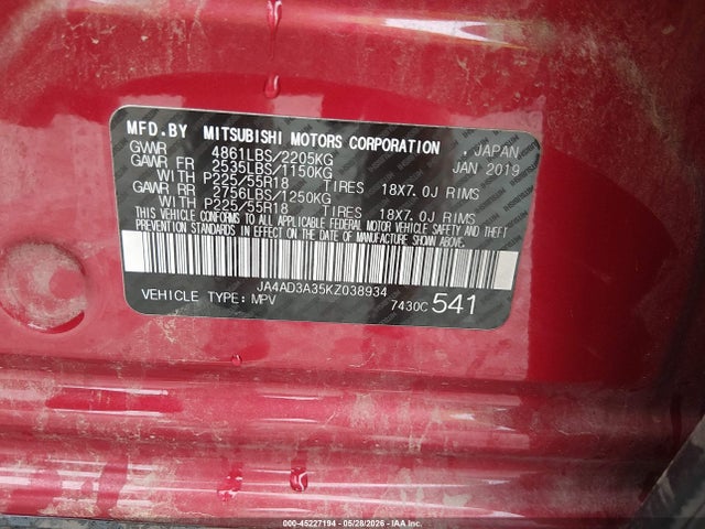 Mitsubishi Outlander Le 2019 JA4AD3A35KZ038934 Image 9