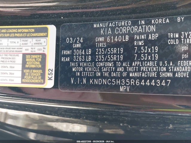 Aukcja sprzedaży 2024 Kia Carnival Mpv Ex, vin: KNDNC5H35R6444347, numer aukcji: 45227208