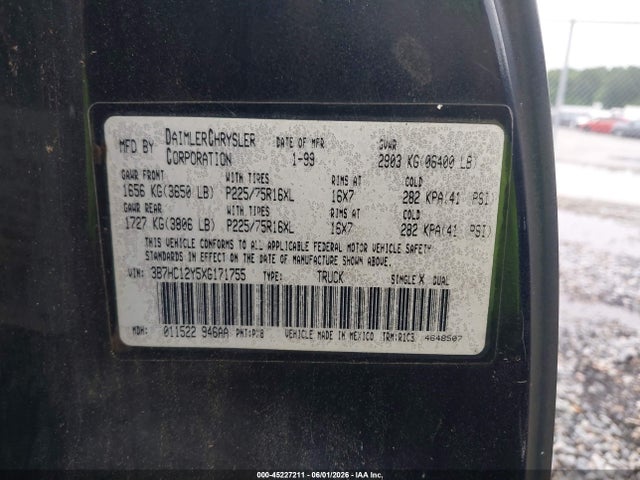 Aukcja sprzedaży 1999 Dodge Ram 1500 St, vin: 3B7HC12Y5XG171755, numer aukcji: 45227211