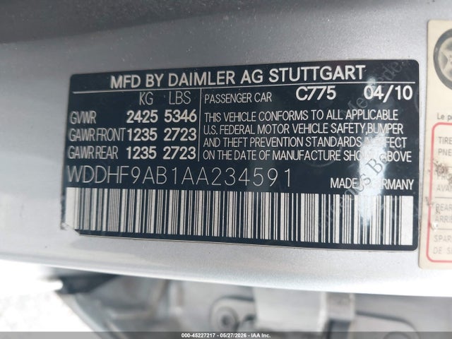 Aukcja sprzedaży 2010 Mercedes-benz E 550 4matic, vin: WDDHF9AB1AA234591, numer aukcji: 45227217
