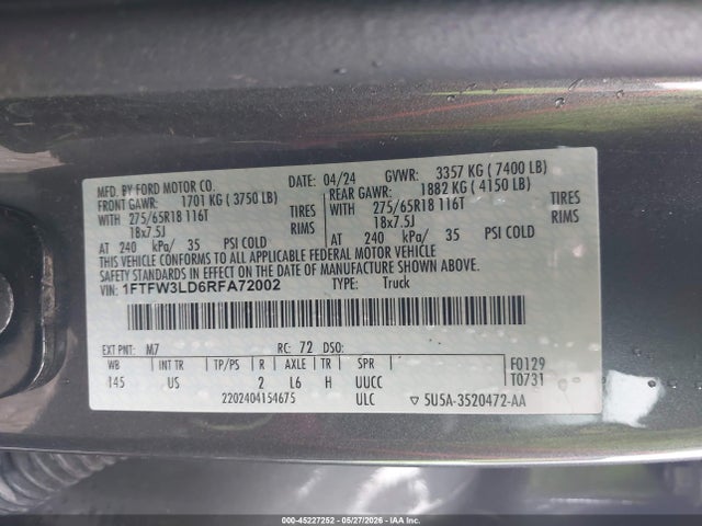 Продаж на аукціоні авто 2024 Ford F-150 Xlt, vin: 1FTFW3LD6RFA72002, номер лоту: 45227252