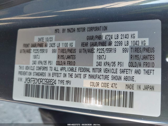 Aukcja sprzedaży 2024 Mazda Cx-5 2.5 S Carbon Edition, vin: JM3KFBCM0R0398624, numer aukcji: 45227272