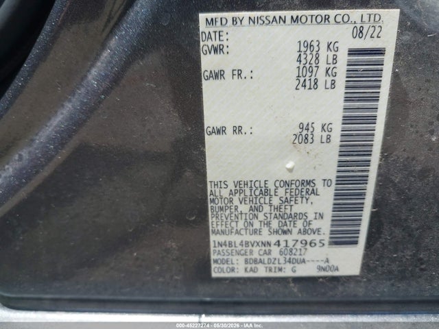 1N4BL4BVXNN417965 Nissan Altima S Fwd