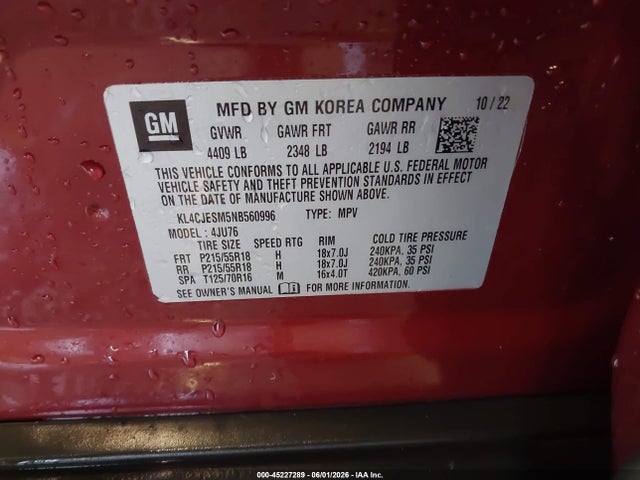 Продаж на аукціоні авто 2022 Buick Encore Awd Preferred, vin: KL4CJESM5NB560996, номер лоту: 45227289