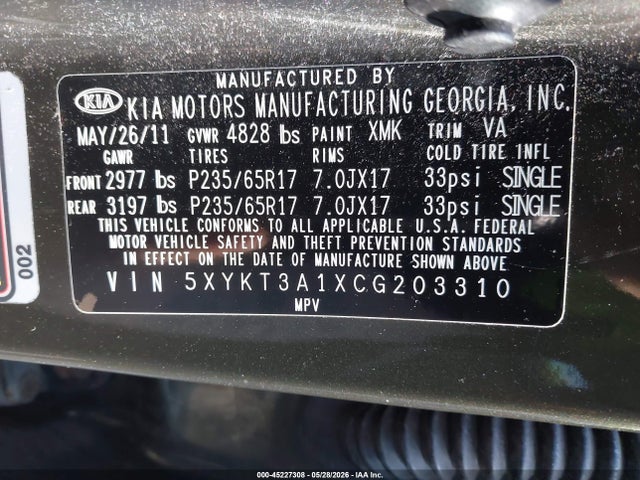 Aukcja sprzedaży 2012 Kia Sorento Lx, vin: 5XYKT3A1XCG203310, numer aukcji: 45227308