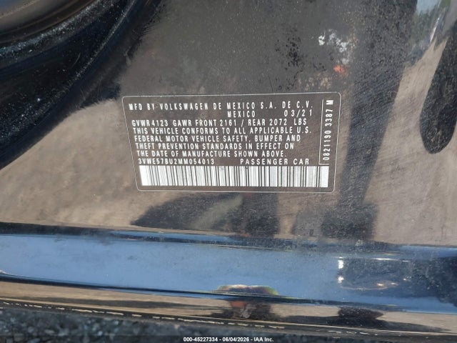 2021 Volkswagen Jetta 1.4t Sel მანქანა იყიდება აუქციონზე, vin: 3VWE57BU2MM054013, აუქციონის ნომერი: 45227334