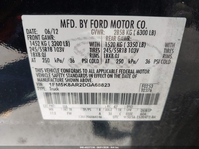 Продажа на аукционе авто 2013 Ford Utility Police Interceptor, vin: 1FM5K8AR2DGA68823, номер лота: 45227336
