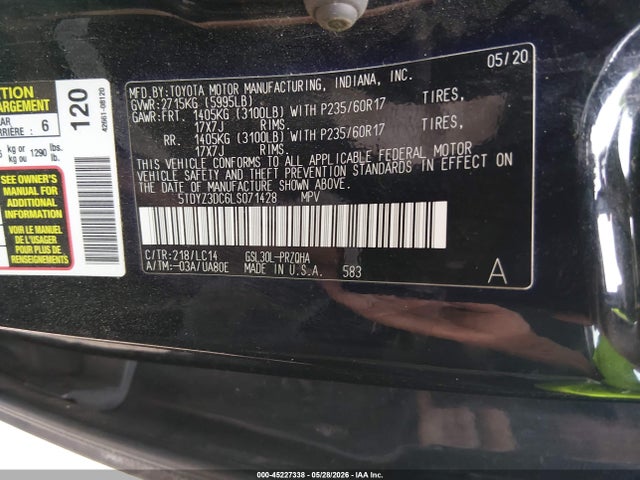 Toyota SIENNA XLE 2020 5TDYZ3DC6LS071428 Image 9