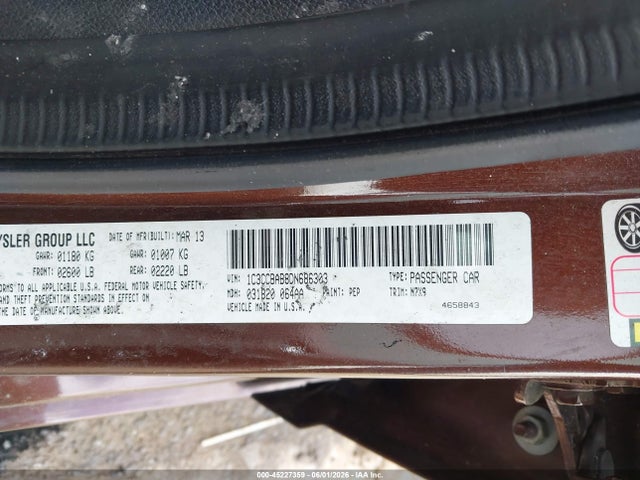 Продаж на аукціоні авто 2013 Chrysler 200 Lx, vin: 1C3CCBAB8DN686303, номер лоту: 45227359