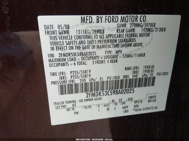 Aukcja sprzedaży 2009 Ford Flex Limited, vin: 2FMDK53C59BA02025, numer aukcji: 45227385