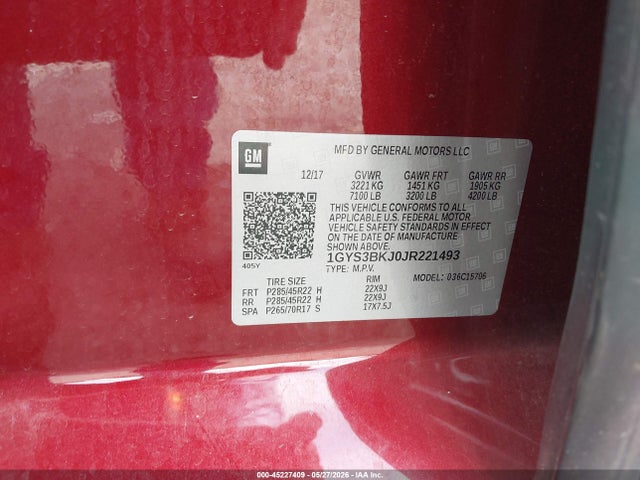 Продаж на аукціоні авто 2018 Cadillac Escalade Luxury, vin: 1GYS3BKJ0JR221493, номер лоту: 45227409