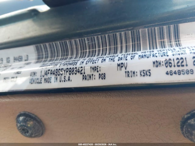 Aukcja sprzedaży 2000 Jeep Wrangler Sport, vin: 1J4FA49S5YP803421, numer aukcji: 45227420