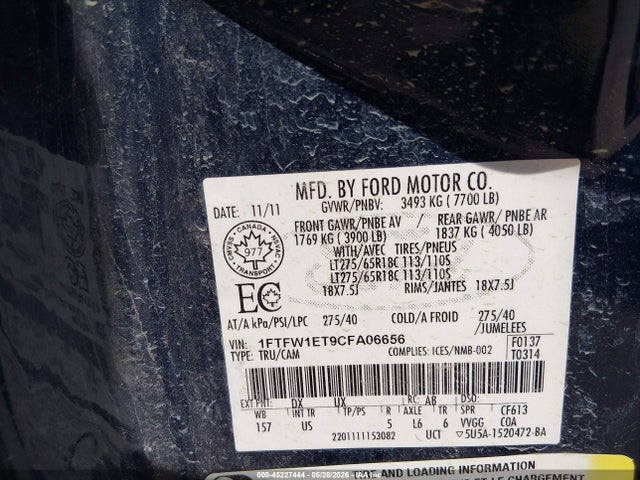 Aukcja sprzedaży 2012 Ford F-150 Xlt, vin: 1FTFW1ET9CFA06656, numer aukcji: 45227444