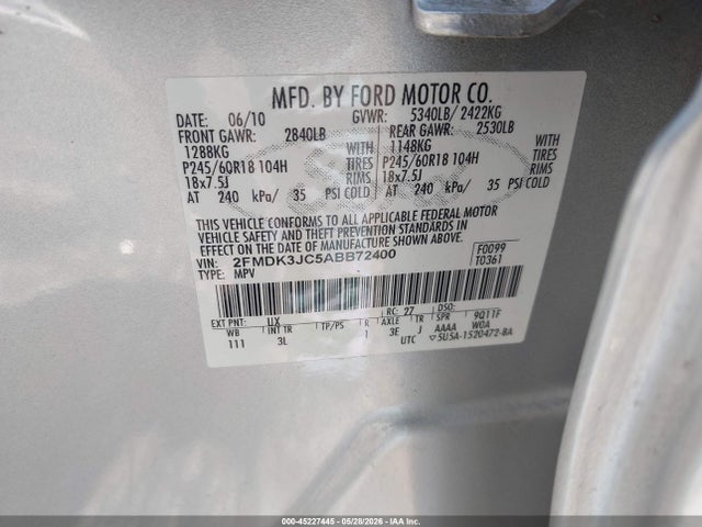 Aukcja sprzedaży 2010 Ford Edge Sel, vin: 2FMDK3JC5ABB72400, numer aukcji: 45227445