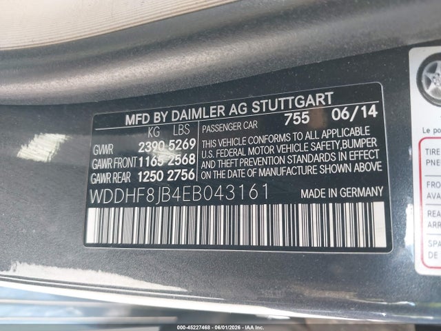 45227468 :رقم المزاد ، WDDHF8JB4EB043161 vin ، 2014 Mercedes-benz E 350 4matic مزاد بيع