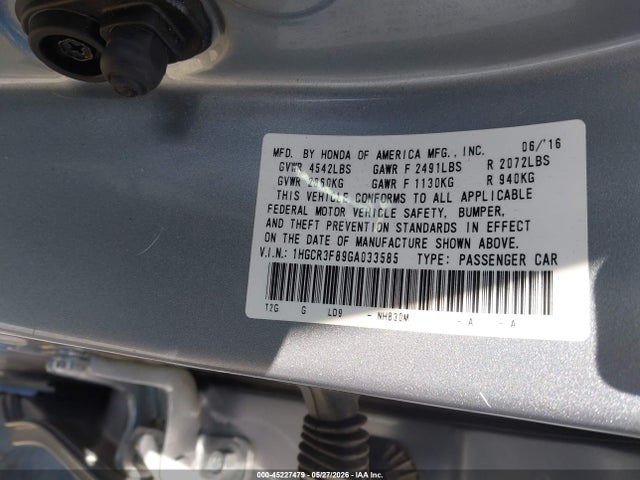 Aukcja sprzedaży 2016 Honda Accord Ex-l V-6, vin: 1HGCR3F89GA033585, numer aukcji: 45227479