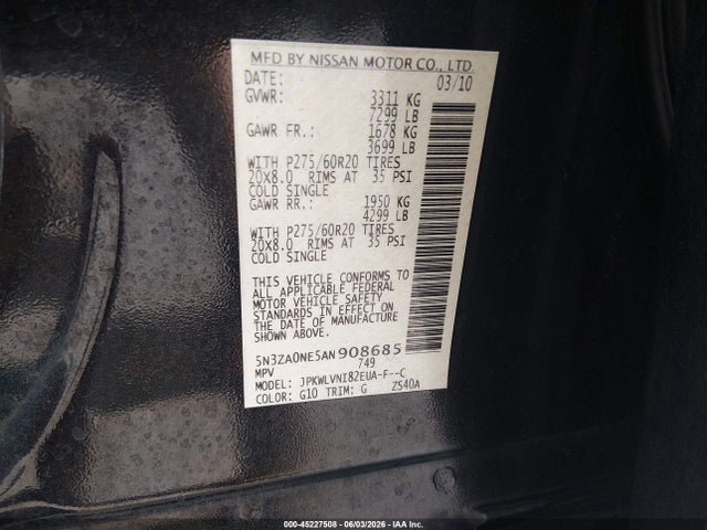 Продажа на аукционе авто 2010 Infiniti Qx56, vin: 5N3ZA0NE5AN908685, номер лота: 45227508