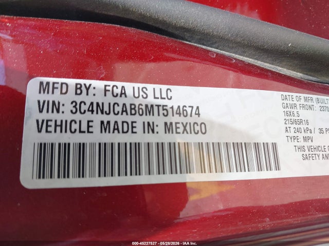 3C4NJCAB6MT514674 Jeep Compass Sport Fwd
