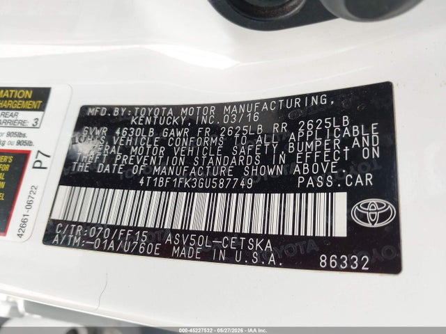Toyota CAMRY SE 2016 4T1BF1FK3GU587749 Image 9