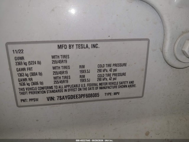 Tesla Model Y 2023 7SAYGDEE3PF608085 Image 9