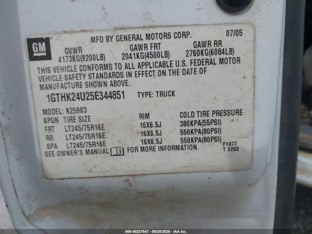 2005 Gmc Sierra 2500hd Sle მანქანა იყიდება აუქციონზე, vin: 1GTHK24U25E344851, აუქციონის ნომერი: 45227547
