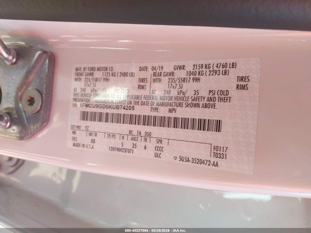 Ford ESCAPE SE 2019 1FMCU9GD0KUB74205 Image 9