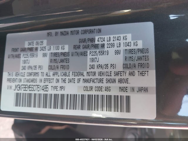 Aukcja sprzedaży 2025 Mazda Cx-5 2.5 S Premium Plus, vin: JM3KFBEM5S0761485, numer aukcji: 45227621