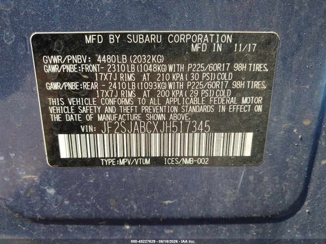 45227629 :رقم المزاد ، JF2SJABCXJH517345 vin ، 2018 Subaru Forester 2.5i مزاد بيع