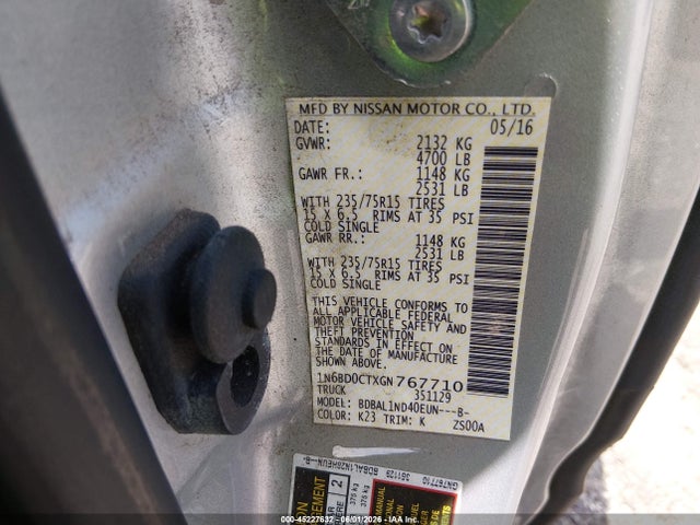Nissan FRONTIER S 2016 1N6BD0CTXGN767710 Image 9
