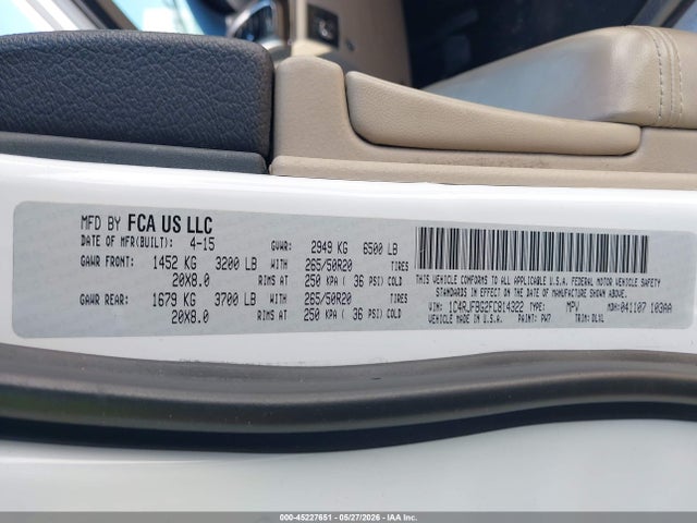 Продажа на аукционе авто 2015 Jeep Grand Cherokee Limited, vin: 1C4RJFBG2FC814322, номер лота: 45227651